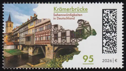 3961 Sehenswürdigkeiten in Deutschland - Krämerbrücke Erfurt, postfrisch **
