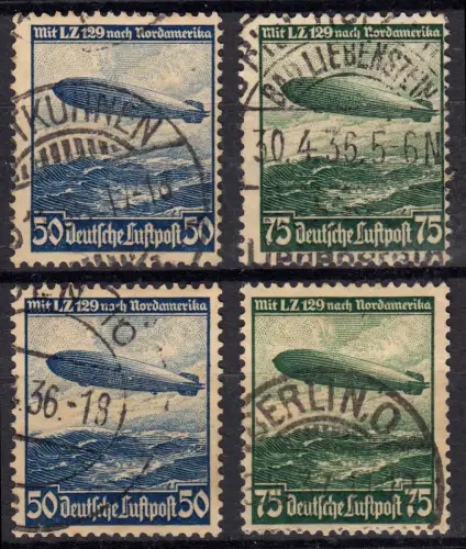 606-607 Luftschiff Hindenburg - zwei Sätze WZ X und Y, gestempelt O