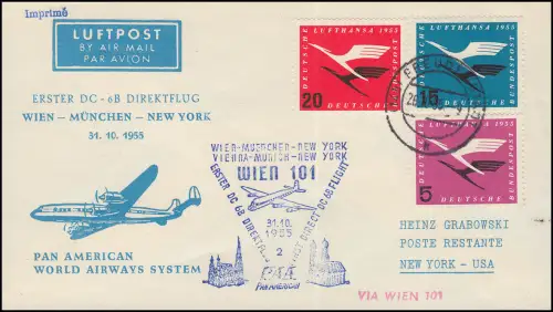 Eröffnung LH Wien-München-New York Brief 205, 207, 208 - Freudenstadt 26.10.55