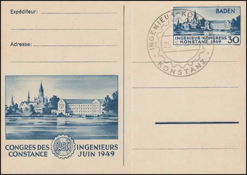 46I Konstanz (1. Auflage) Ingenieur-Kongress Sonderkarte, SST Konstanz, geprüft