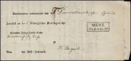 Preußen Gerichtsfaltbrief Insinuation MEWE (GNIEW) - Pr. STARGARD, Pommern, 1854