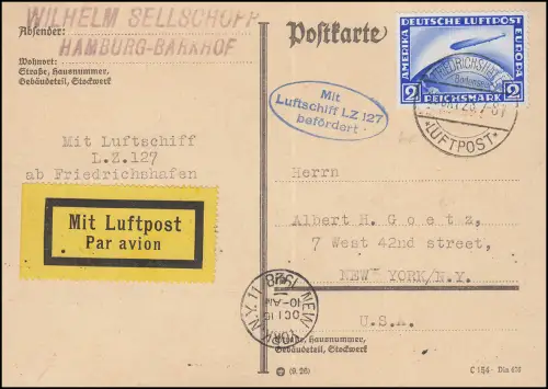 Zeppelin-Post Luftschiff LZ 127 Brief FRIEDRICHSHAFEN 10.10.28 nach New York
