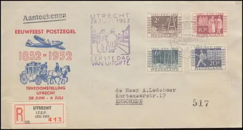 593-596 Reichstelegraphen-Satz auf Schmuck-R-FDC mit ESSt UTRECHT 28.6.1952
