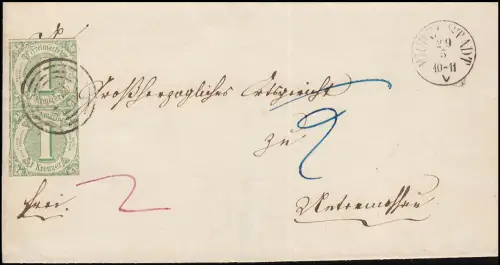 Thurn und Taxis 20 Wappen 1 Kreuzer Vierring-O 135, Paar auf Brief, gepr. BPP