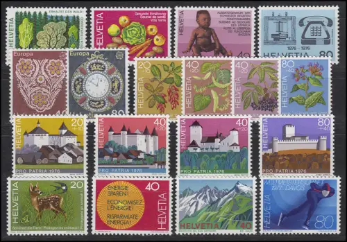 1069-1086 Schweiz-Jahrgang 1976 komplett, postfrisch **
