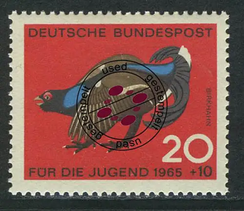 466 Jugend Jagdbares Federwild 20+10 Pf Birkhuhn, gestempelt O