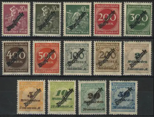 75-88 Dienstmarken Infla mit Aufdruck, 14 Werte postfrisch **