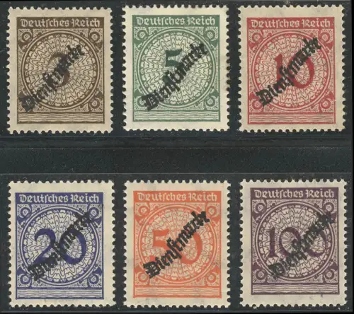 99-104 Dienst Korbdeckel 1923, 6 Werte, kompletter Satz **
