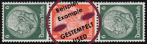 Hindenburg 1937 Zusammendruck S 160 6+8+6, gestempelt O