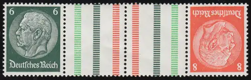 Hindenburg 1937 Zusammendruck KZ 29.1 6+Z+Z+8, 6 Strl., postfrisch **