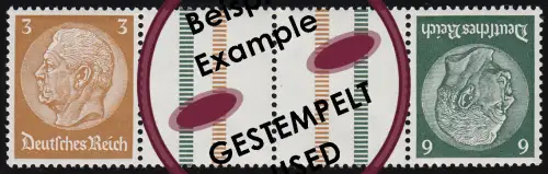 Hindenburg 1937 Zusammendruck KZ 27.1 3+Z+Z+6, Abstand 14 mm, O