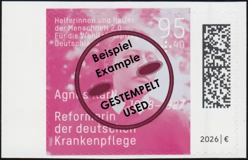 3951 Wofa 95+40 Agnes Karll, Krankenschwester, SELBSTKLEBEND, gestempelt O