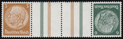 Hindenburg 1937 Zusammendruck KZ 27.1 3+Z+Z+6, Abstand 14 mm, **