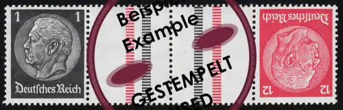 Hindenburg 1937 Zusammendruck KZ 26 1+Z+Z+12, gestempelt O