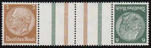 Hindenburg 1937 Zusammendruck KZ 27.2 3+Z+Z+6, Abstand 9 mm, **