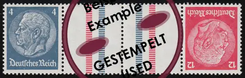 Hindenburg 1937 Zusammendruck KZ 28 4+Z+Z+12, gestempelt O