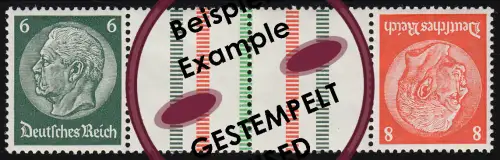 Hindenburg 1937 Zusammendruck KZ 29.2 6+Z+Z+8, 5 Strl., gestempelt O