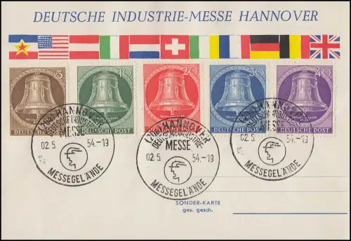 101-105 Glocken-Satz auf Erinnerungskarte, SST Hannover-Messe 2.5.54