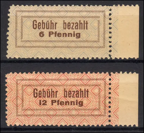 Lohne / Oldenburg - Gebührenzettel 1 und 2, beide postfrisch ** signiert