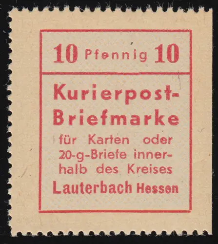 Lauterbach 1 I Kurierpostmarke mit PLF verstümmeltes e, postfrisch **
