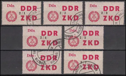 48 I bis VII Dienst Laufkontrollzettel ZKD - schwarzer Aufdruck Ddn 2/1 bis 2/7