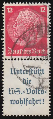 Hindenburg S157 PF I 12+A8.2, Plattenfehler offenes o in Wohlfahrt, gestempelt O