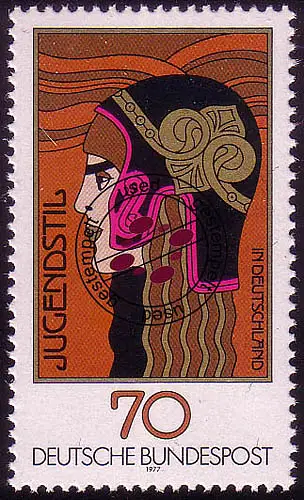 924 Jugendstil aus Block, 70 Pf, gestempelt O