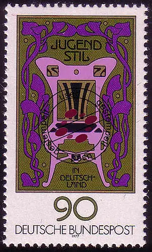 925 Jugendstil aus Block, 90 Pf, gestempelt O