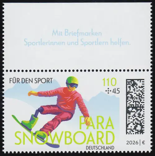 3966 Für den Sport 110+45 Cent Skispringen mit Rand aus MH, postfrisch **