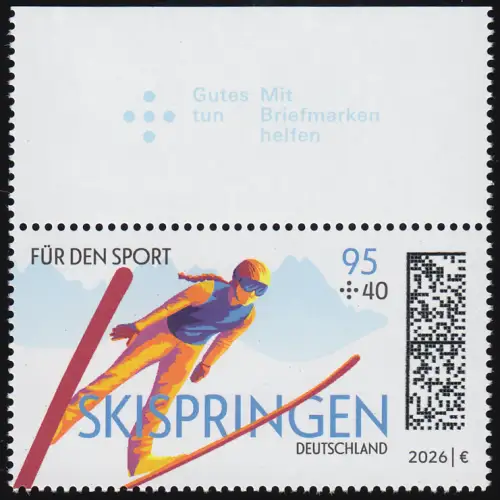 3965 Für den Sport 95+40 Cent Skispringen mit Rand aus MH, postfrisch **