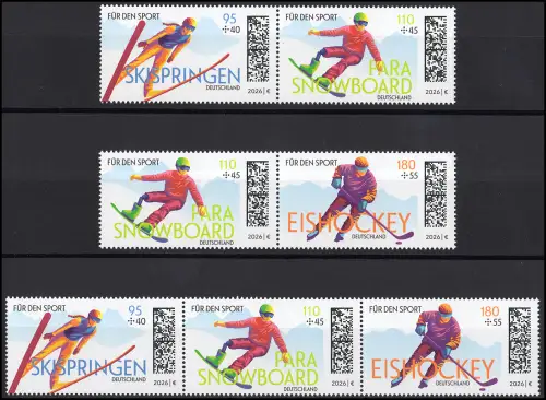 ZD-Set Für den Sport 2026, zwei 2er und ein 3er UNGEFALTET, postfrisch **