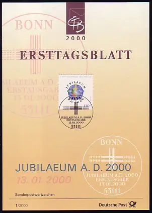 Ersttagsblätter ETB Bund Jahrgang 2000 Nr. 1 - 53 komplett