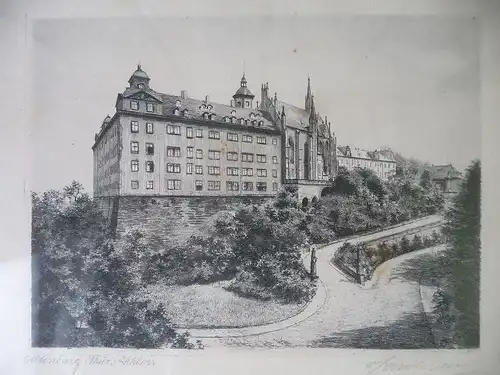 Alte Druckgraphik Radierung? Ansicht Altenburg Thüringen Schloss