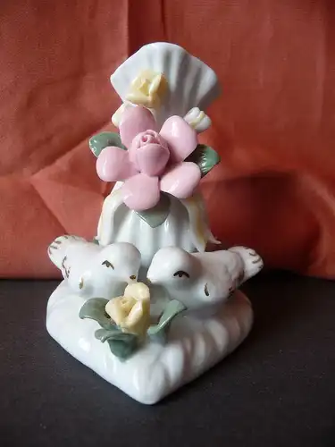 Kleine Vase Figur Blumen und Vögel Deko aus Porzellan