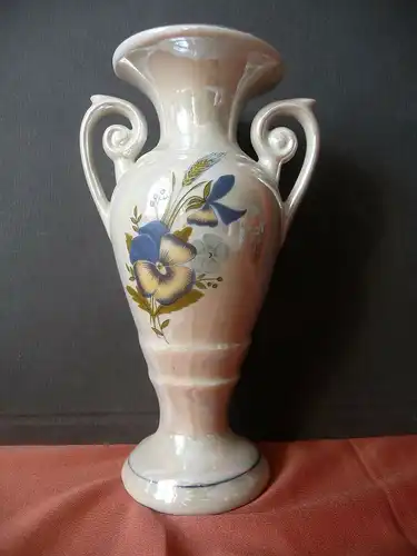 Kleine Vase Amphorenvase Henkelvase Blumendekor irisierende Glasur