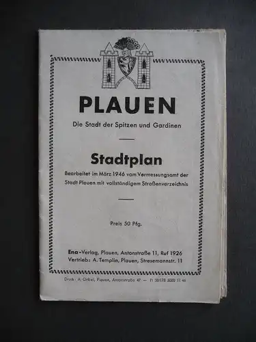 Stadtplan Plauen Vogtland Straßenverzeichnis 1946