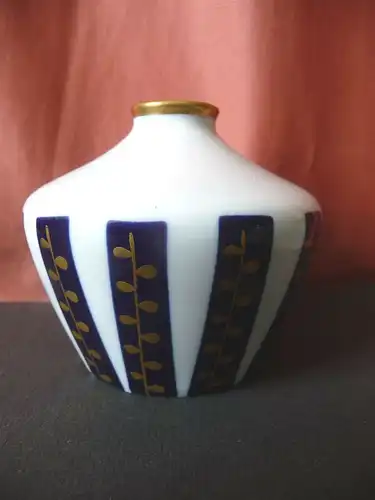 Kleine Vase Gefäß mit Kobaltstreifen / Aelteste Volkstedter Porzellanmanufaktur