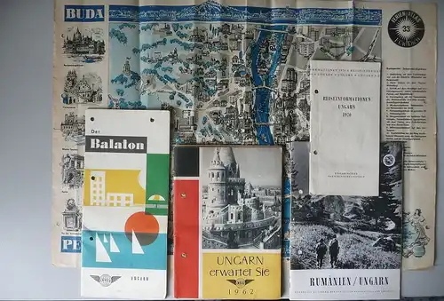 5 x Reiseprospekte Ungarn Budapest Balaton ca. 1950/60