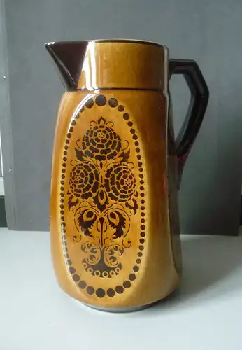 Braune Kanne Keramik mit Blumendekor DDR-Design