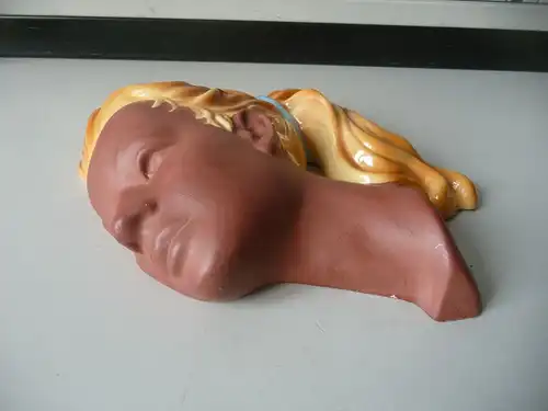 Wandmaske Mädchenkopf Frau braun-gelb / Cortendorf Keramik