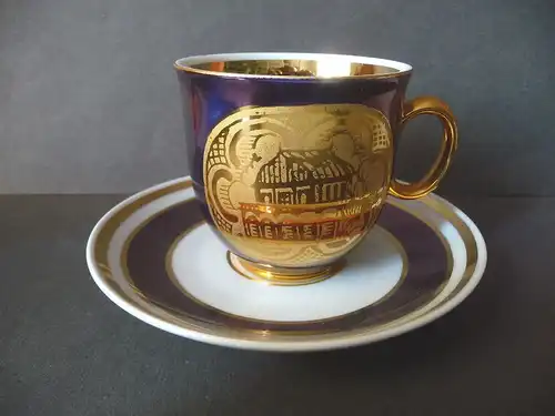 Kaffeetasse violett gold / Rucni Malba Porzellan Tschechoslowakei