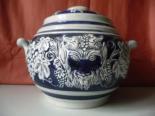Wunderschöner Bowletopf grau blau Weinmotive / Westerwälder Keramik