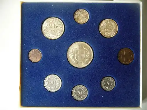 Kursmünzensatz Schweiz 1967 in Etui / Letzter Schweizer Silber-Satz
