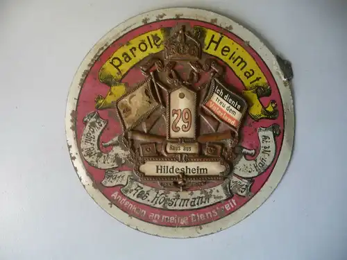 Blechplakette für Reservistenflasche / 79. Infanterie-Regiment Hildesheim