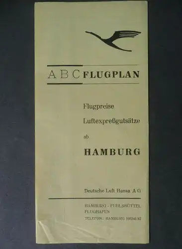 ABC Flugplan Flugpreise ab Hamburg / Lufthansa ca. 1935
