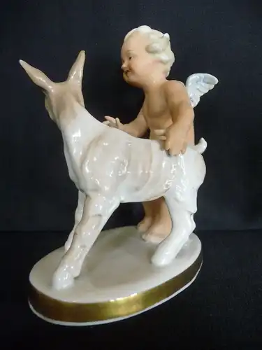 Porzellanfigur Putte mit Zicklein / Carl Scheidig Gräfenthal
