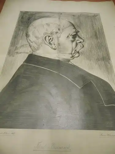 Orig. Handzeichnung Porträt Fürst Bismarck / Hans Wensauer 1915
