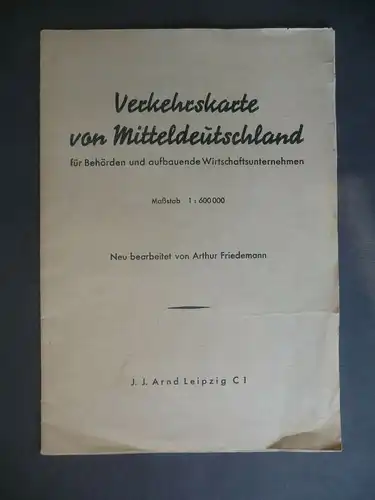 Verkehrskarte von Mitteldeutschland für Behörden Unternehmen ca. 1950
