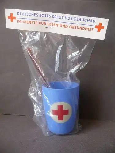 Zahnputz-Set Becher Zahnbürste Purodent / Rotes Kreuz Glauchau DDR