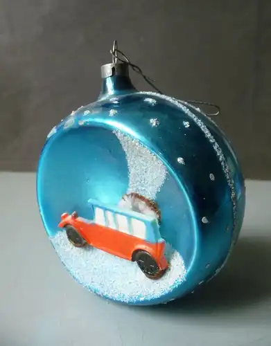 Christbaumkugel Weihnachtsbaum-Schmuck mit Auto / Glaskunst Lauscha